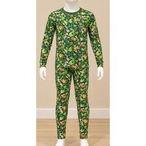 Cuddl Duds Minecraft Boys XS 4/5 Green Thermal Base Layer Set Top & Pants NWT